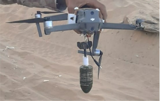 Armed Mavic UAV with Improvised Bomblets Used by the Houthis, Yemen